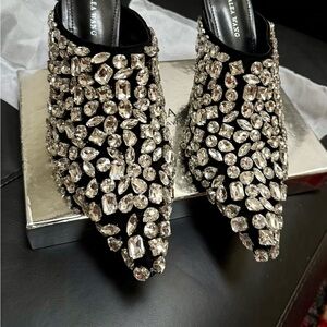 Azalea Wang Black Crystal Embellished Mules